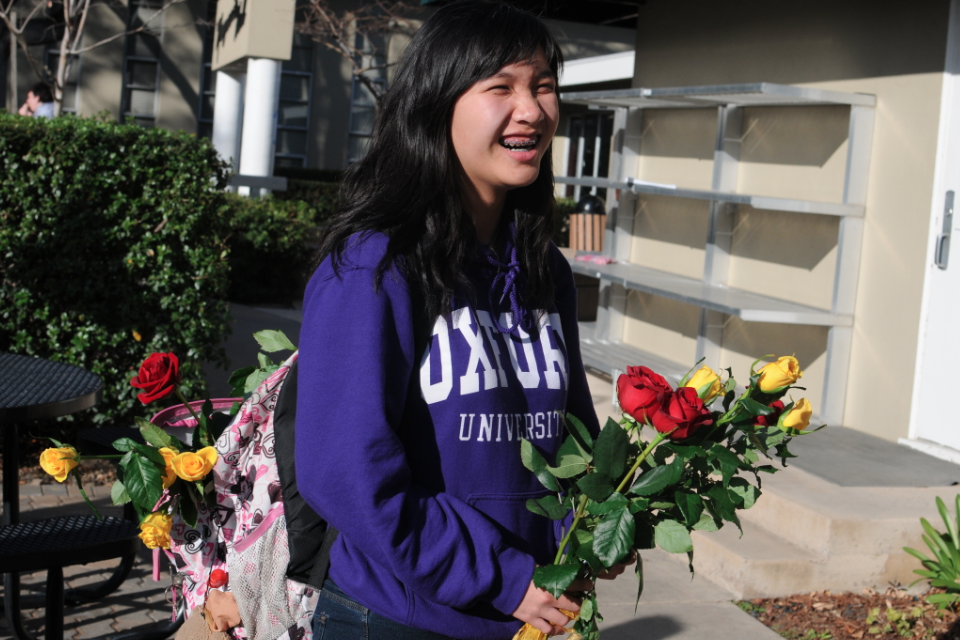 Freshman Angeline Pan received fourteen flower grams and four boxes of chocolates on Thursday during advisory. Student Council sold and distributed candy and flowers in honor of Valentine's Day.