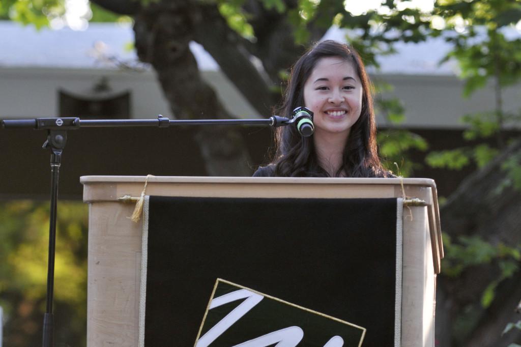 Salutatorian Michelle Deng speaks at Baccalaureate