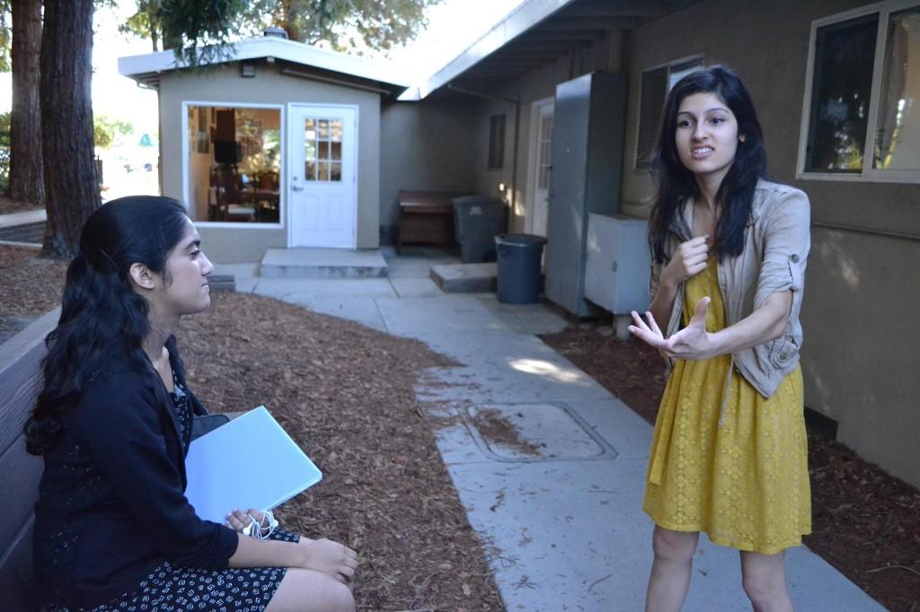 Juhi Muthal (10) practices her monologue in front of fellow sophomore jury participant Simran Singh (10).