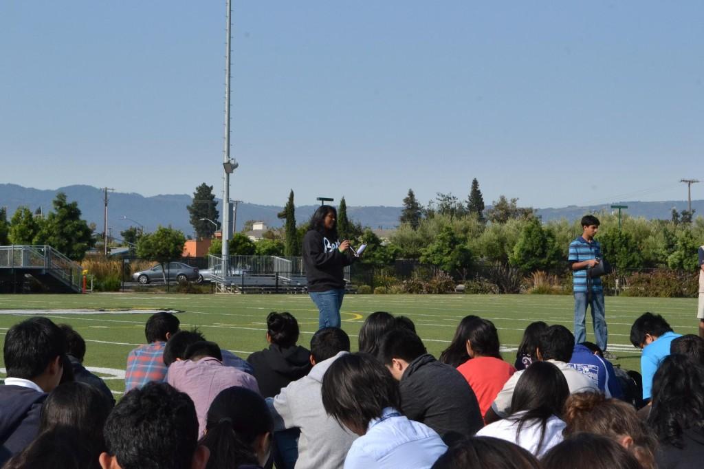 Nithya Vemireddy (11) reads her speech as a candidate for junior spirit coordinator. All students running for the position were required to created a speech and recite it to their class. 