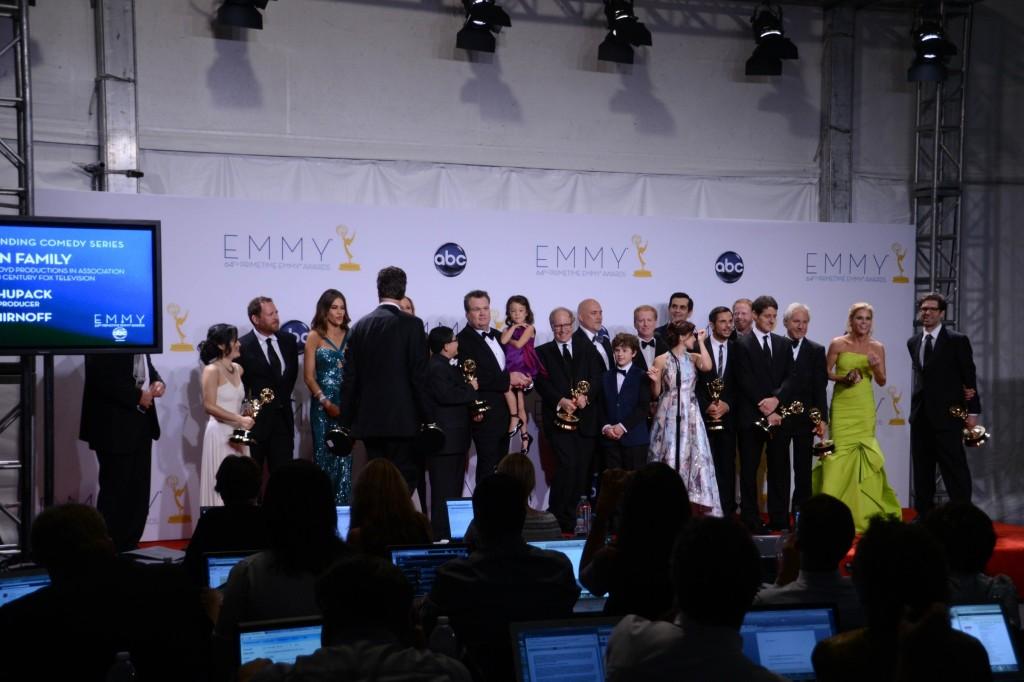 The+Cast+of+Modern+Family+answers+questions+in+the+Media+Press+Room+during+the+64th+Annual+Primetime+Emmy+Awards+after+winning+the+Emmy+for+Outstanding+Comedy+Series.