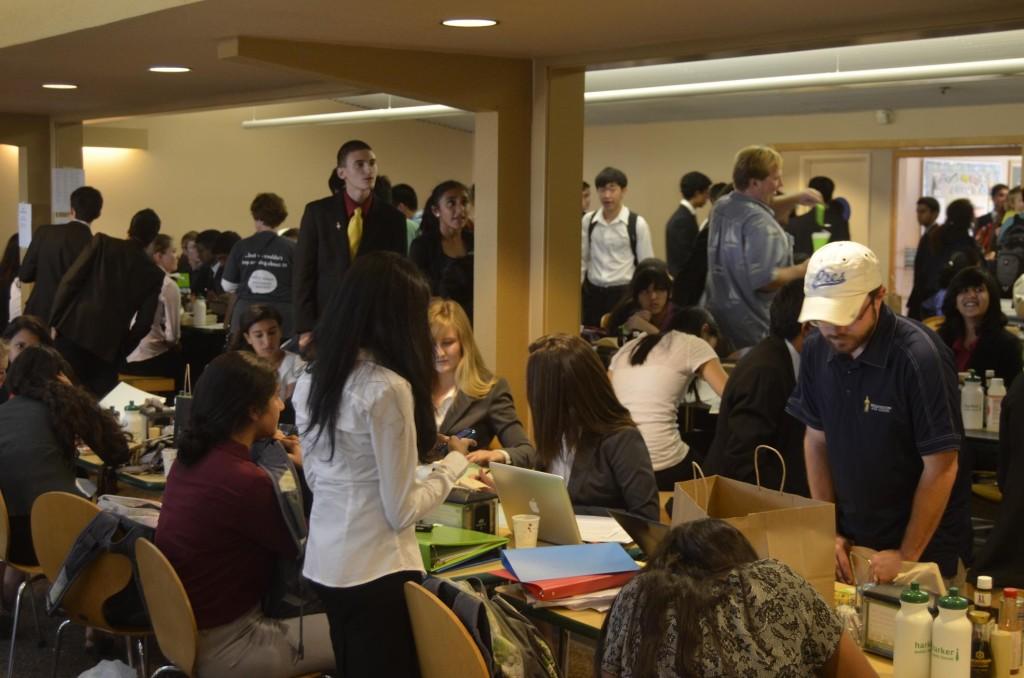 Students prepare their material before the tournament begins in Manzanita Hall. A total of 23 schools attended the tournament. 