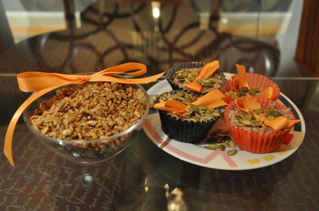 Roasted pumpkin seeds (left) are a time-old recipe. They are also a healthy snack to have before or after trick-or-treating. Pumpkin seed soap (right) is an easy and innovative way to put some of the leftover seeds to use. It also makes a great gift for birthdays, housewarming presents, and visiting family members.