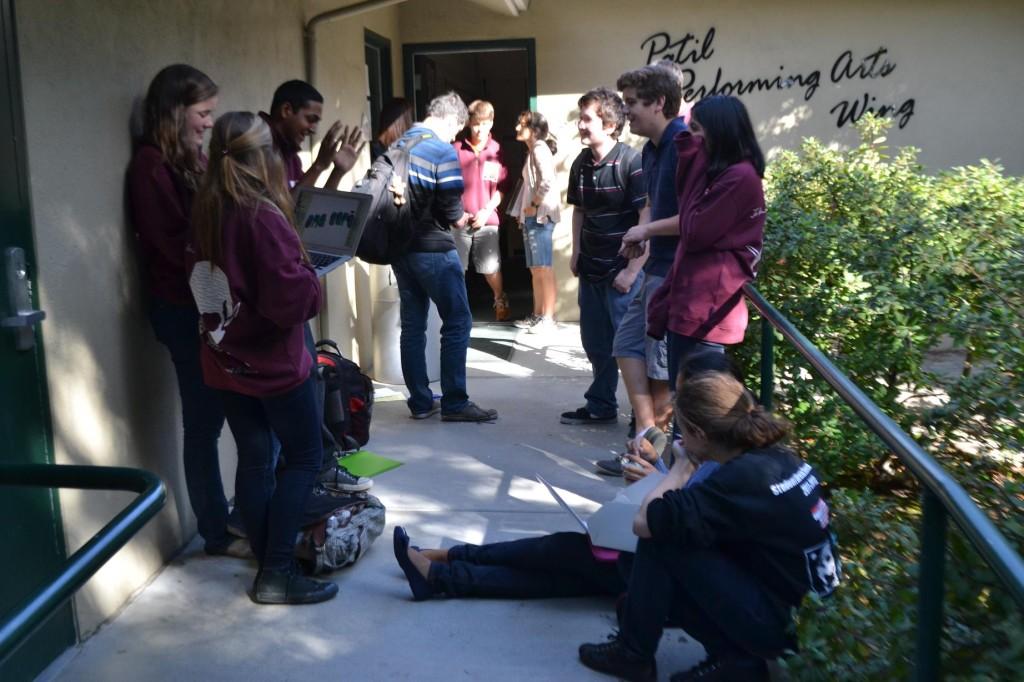 Students auditioning for 2012 Student Directed Showcase wait in front of the audition room. They were required to choose and present one out of four given monologues.