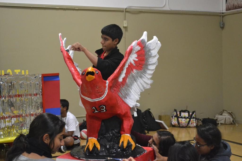 Based on the Disney theme of High School Musical, seniors paint their class eagle during Friday’s Spirit Night. Students were given a chance to continue their progress on their floats, eagles, skits, and decorations in preparation for Homecoming Week. 