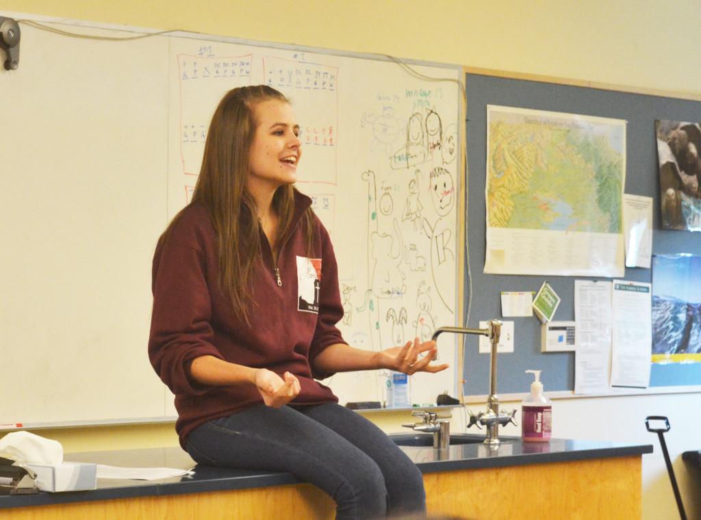 Senior Cecilia Lang-Ree speaks to the Medical Club and gives them her personal account as a cancer survivor during long lunch. The Medical Club held a fundraiser this week, featuring events such as Cecilia's talk.