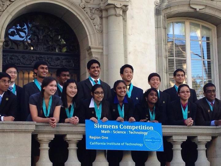 The+Siemens+Competition+Regional+Finalists+gather+for+a+group+shot+on+the+CalTech+campus.+Four+Upper+School+Students%2C+a+school+record%2C+participated+in+the+competition.