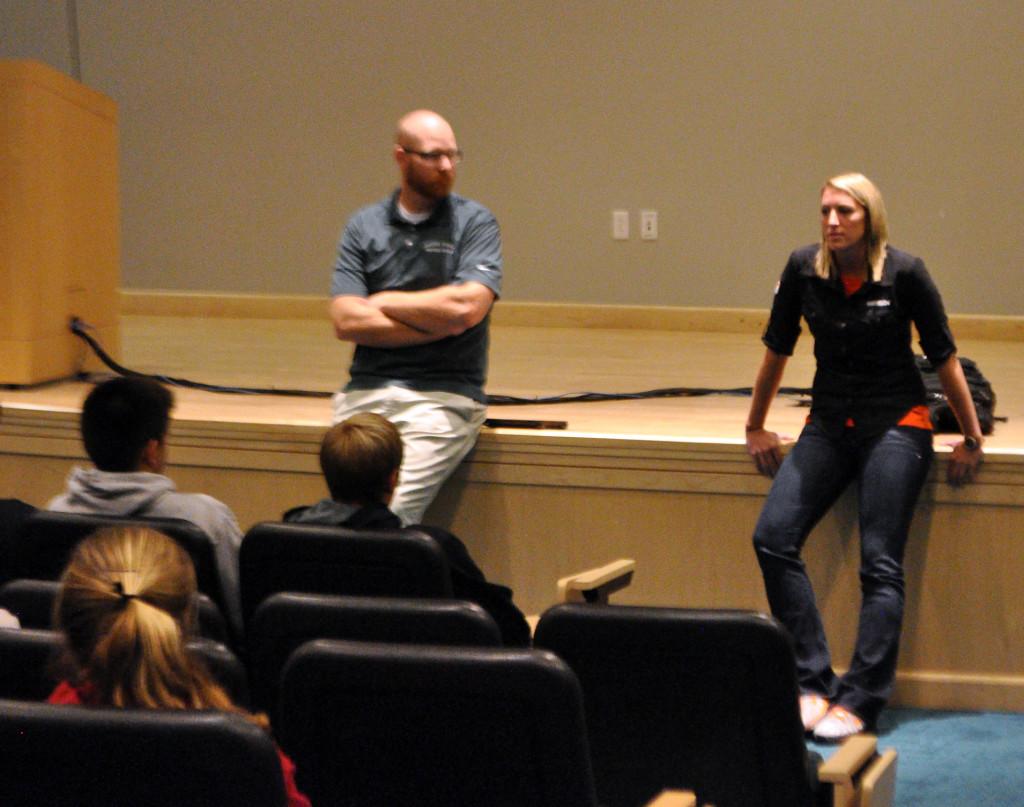 Gatorade representative Laurie Lindner speaks to athletes about sports nutrition. Next week, Gatorade will be providing a series of its products for winter athletes to try.