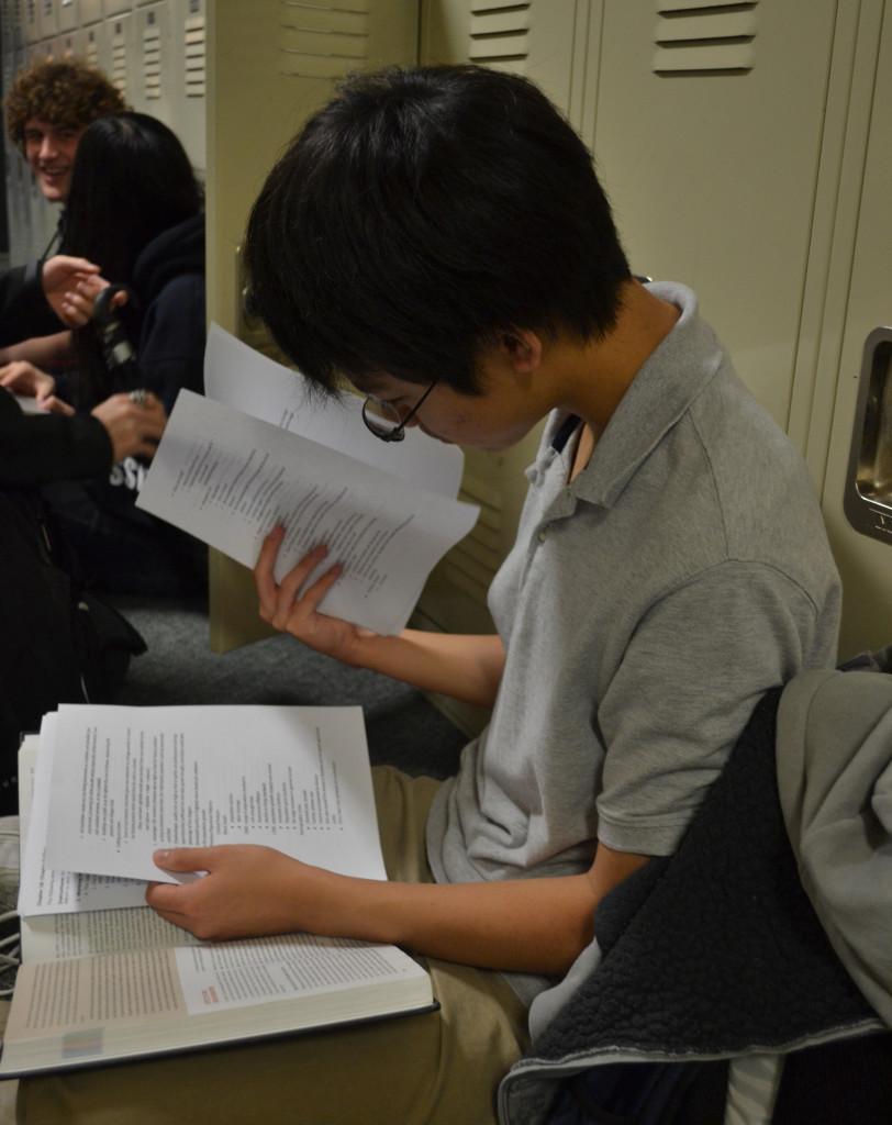 Sophomore Patrick Lin studies for WHAP during extra help, two weeks before the final. Students like Patrick preferred a head start on their final studies.