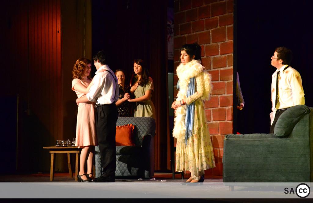 Cast members Irma (Amy Wardenburg) and Pierre (Ian Richardson) of The Madwoman of Chaillot fall in love shortly after the Countess (Juhi Muthal) saves Paris. After more than two months of work, the actors enthralled the crowd with a night full of comedy, drama, and a murder mystery.