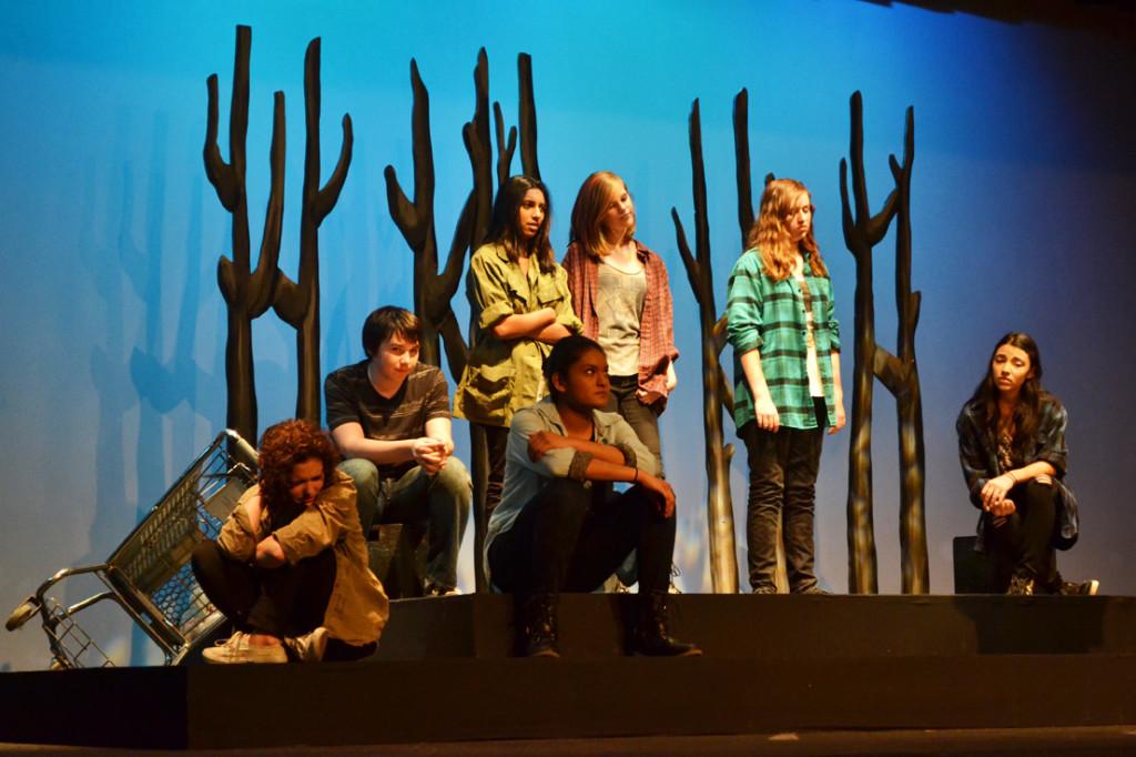 Cast members of D.N.A. discuss chilling plans in this darkly dramatic play. Student Directed Showcase kicked off their performances on January 4, the opening night.