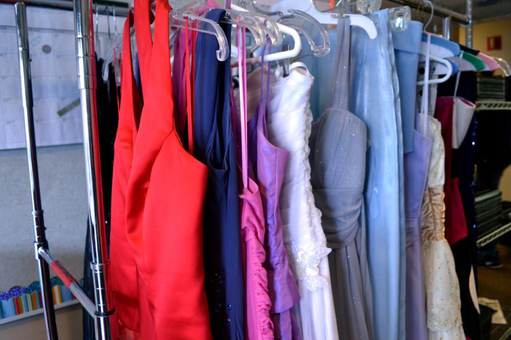 Collected dresses hang on the rack in Manzanita Hall. The Upper School participated in donations for the Princess Project throughout February and the beginning of March.