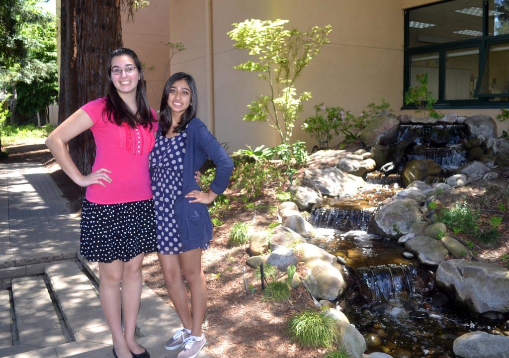 Freshmen Natalie Simonian and Malvika Khanna wear dresses and skirts for the warm weather. Polka dots are perfect for the heat, as they are stylish while providing an escape from the heat.