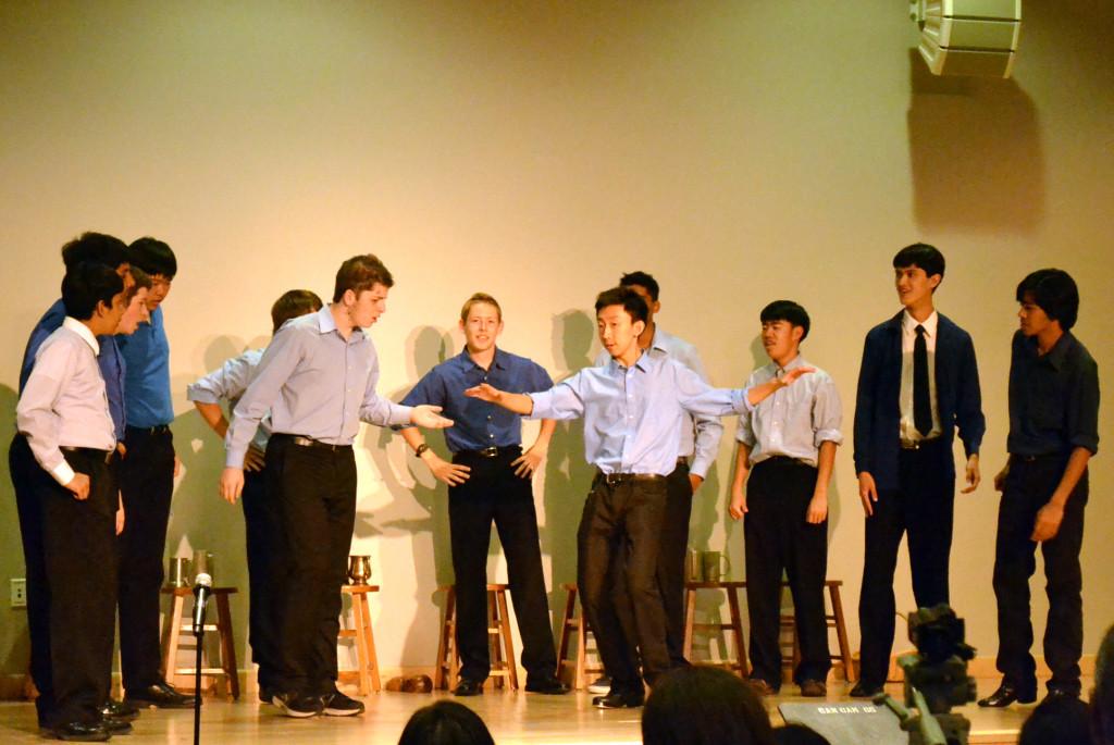 Senior Jonathan Cho exhibits his tap-dancing skills in a performance by Guys Gig. This event served as the final performance for many seniors as a part of their respective choirs.