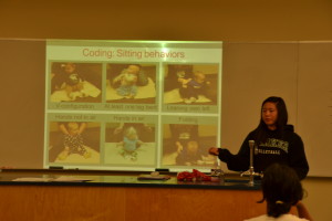 Senior Mercedes Chien presents her research on child psychology at the first Medical Club meeting. One part of her project involved analyzing the sitting position of infants.