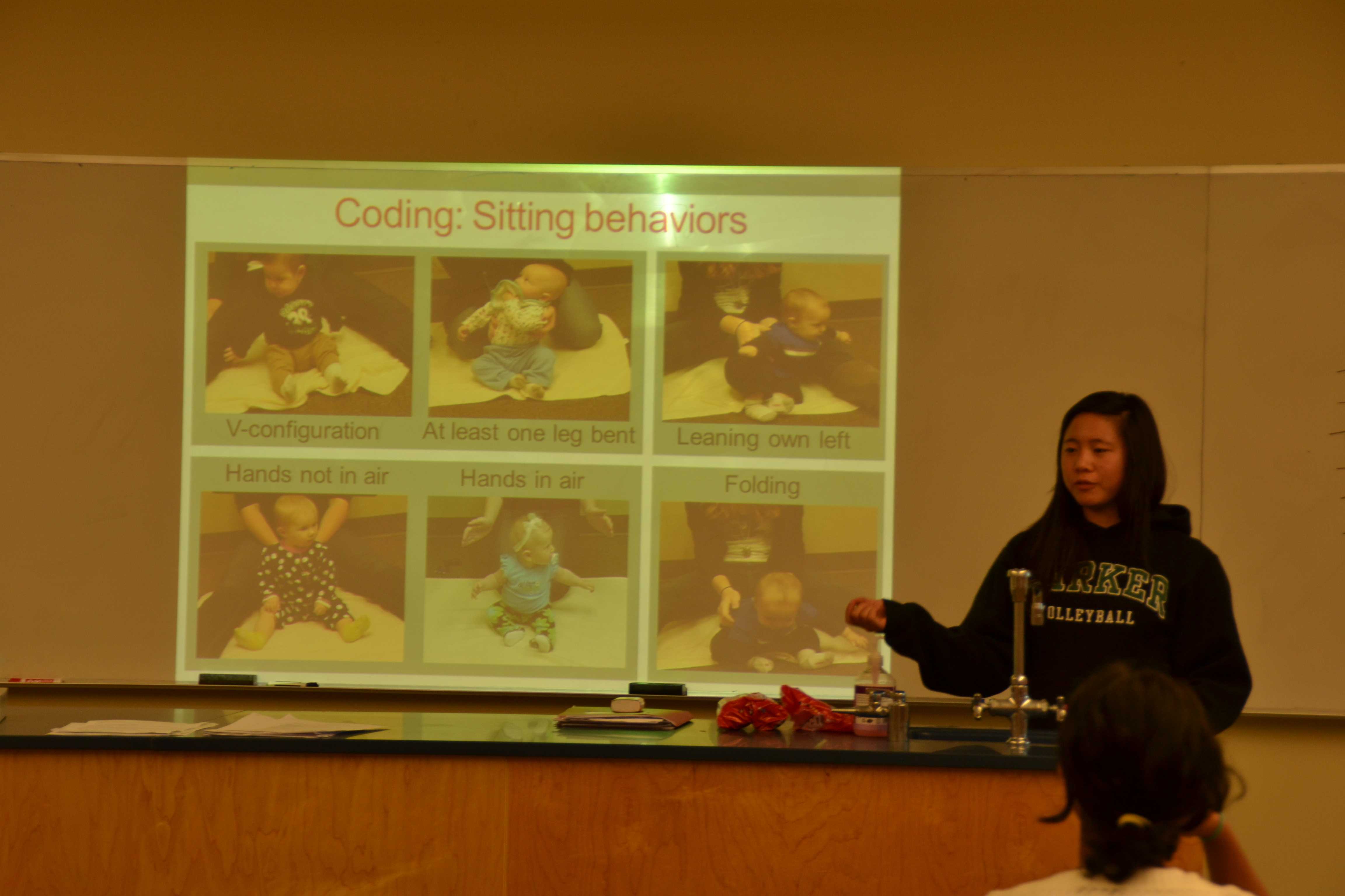 Senior Mercedes Chien presents her research on child psychology at the first Medical Club meeting. One part of her project involved analyzing the sitting position of infants.