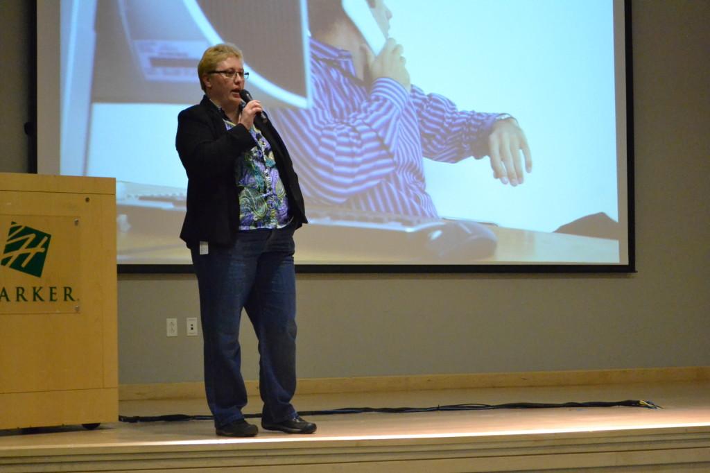 Diane Main presents her slides to a crowd of juniors. Her presentation was well received by the class of 2015. 
