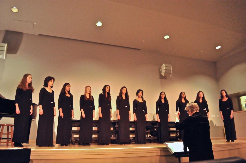 Members of the Upper School Choir sing at a concert last spring. The five students selected to perform in the Honor Choir felt that participating in the Upper School Choirs prepared them well for this opportunity. 