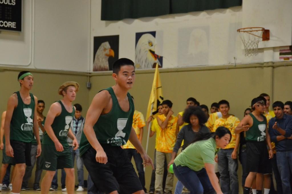 Sean Pan dodges a ball as the seniors take on the freshman at the Annual Dodgeball Tournament. The seniors won in two games, while the juniors took three to seal their victory