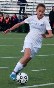 Kailee Gifford (9) rushes down the field to score a goal for the Eagles. Harker went on to win 5-0.