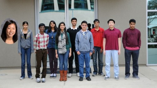 The ten Intel semifinalists stand in front of Nichols Hall. They were recognized for their research and awarded $1000 each.