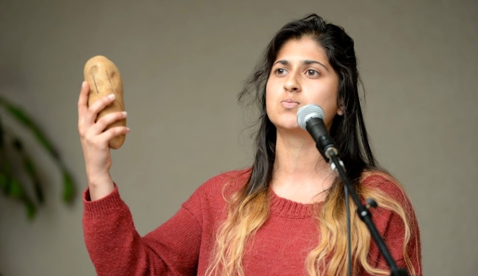 Class Vice President candidate Ankita Sharma (10) presents her electoral speech at todays class meeting using a metaphor of a potato and carrot to relate to the class. Voting will be held during both lunches tomorrow.