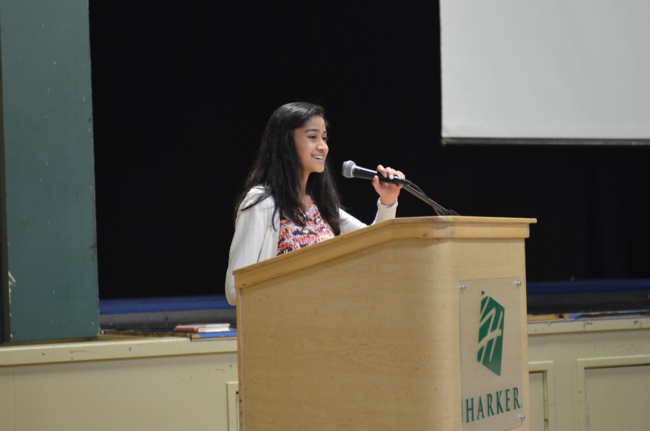 Anokhi Saklecha (11) delivers her ASB Secretary candidacy speech to the student body. 