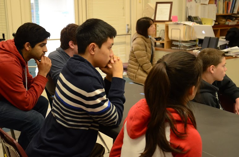During third period, Karen Korematsu answers the questions of Japanese 1 and Study of Visual Arts students. The art students signed copies of their recent prints as a gift for Korematsu, who studied fine arts in college.