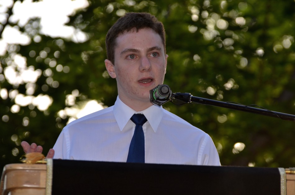 Efrey Noten (12), chosen to speak by the senior class, took the stage after an introduction by Upper School Head Butch Keller in todays baccalaureate celebration. The seniors graduate on Monday morning.
