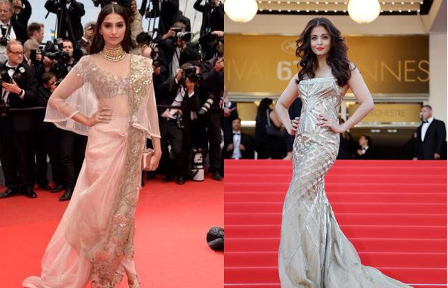 Bollywood beauties dazzled on the red carpets at the Cannes Film Festival. While Rai wore a Cavalli creation, Kapoor wore a variety of ensembles ranging from Elie Saab Couture gowns to Anamika Khanna Couture saris. 