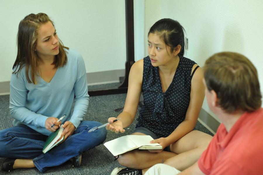 Student council representatives discuss the dress code change with Dean of Students Kevin Williamson on Aug. 13. The meeting helped establish the reason for the change and suggest alternatives. 