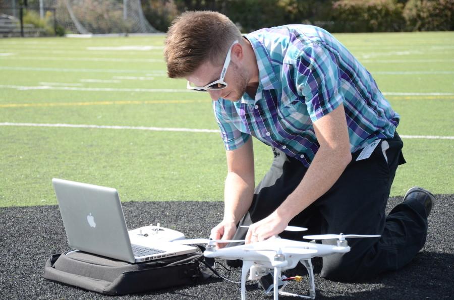 Under the guidance of Eric Marten, the journalism students tested the drone for the first time today on Davis Field. 