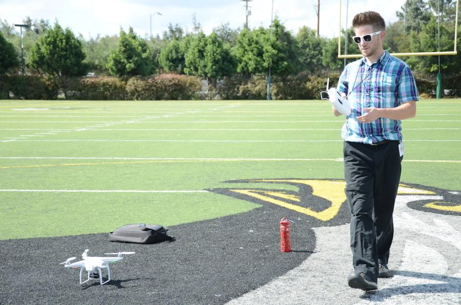 Under the guidance of Eric Marten, the journalism students tested the drone for the first time today on Davis Field. 