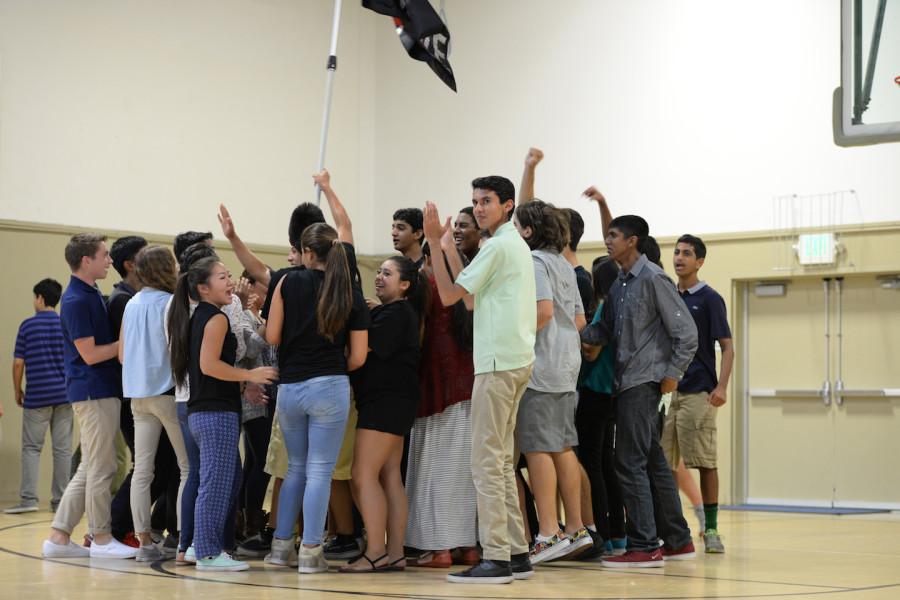 Juniors celebrate their victory of the seniors. This years annual dodgeball finals featured controversial calls and ended in a senior sit-in. 