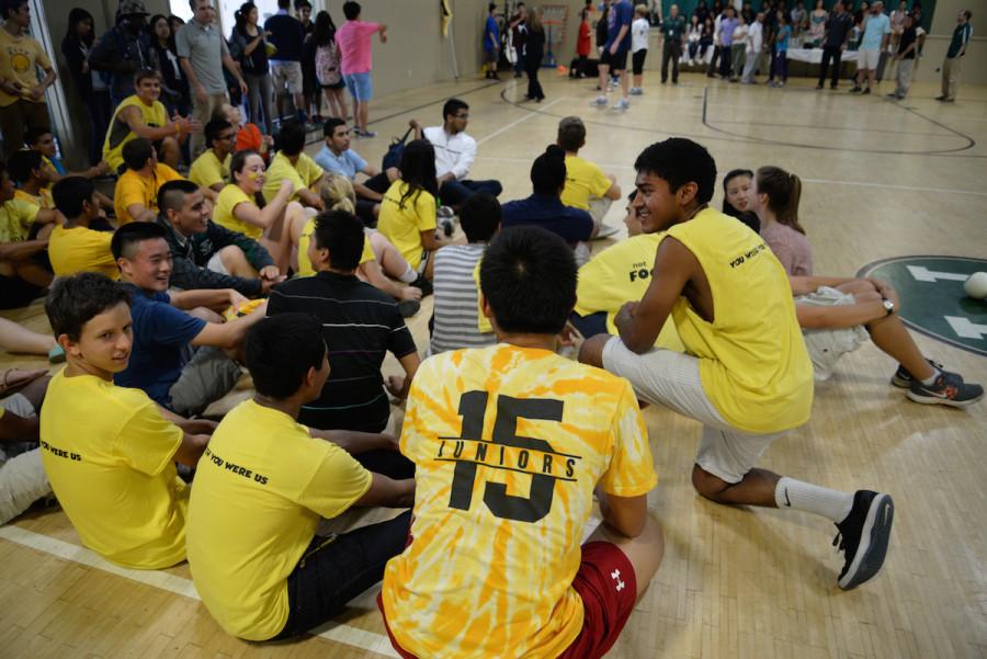 Seniors sit on the court in protest, preventing the juniors from facing the faculty. This years annual dodgeball finals featured controversial calls and ended in a senior sit-in. 