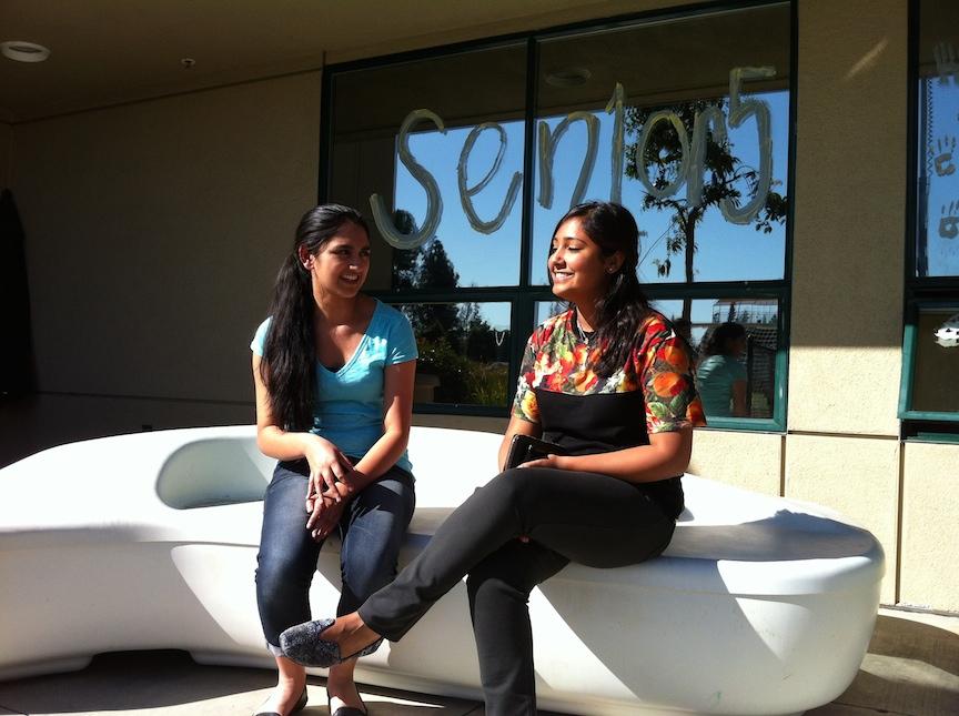 Madhu Nori (12) Sahana Rangarajan (12) talk about projects they submitted for the Siemens research competition. 49 Harker students submitted research papers this year. 