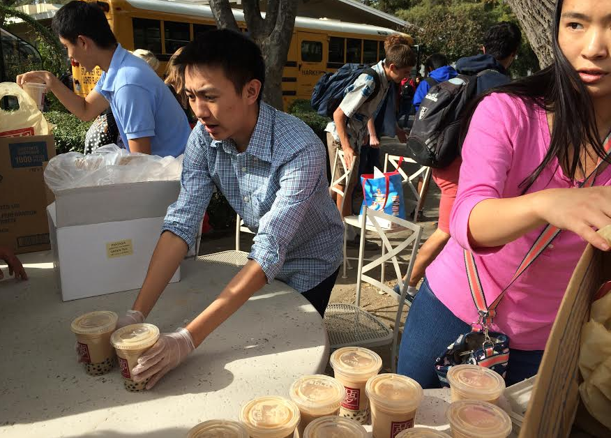 TSA officers serve fantasia milk tea to Harker students. TSA sold cupcakes and milk tea all throughout last week.
