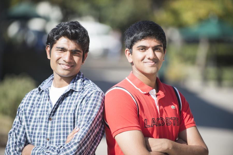 Vedant Thyagaraj (12) and Vamsi Gadiraju (12) co-founded the startup V-Squared. The company uses sensor technology to monitor consumer preferences in retail stores. 
