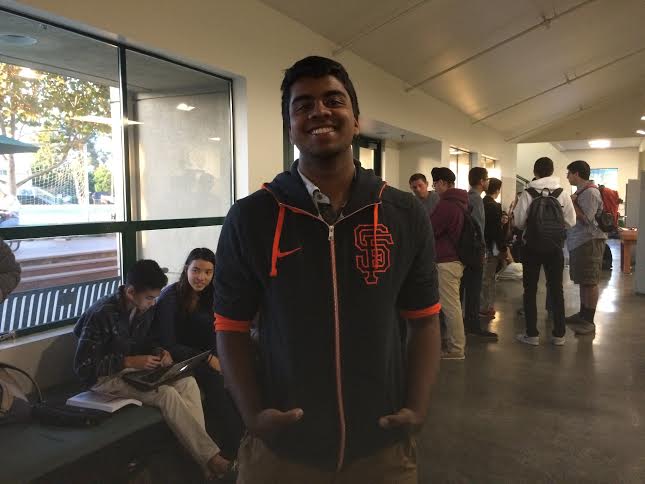 Arjun Ashok (12) wore a Giants sweatshirt to school before attending game three of the World Series last friday. The series is currently tied at 2-2.