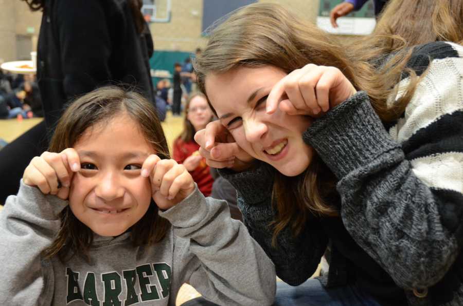 Helen Woodruff (11) and her Eagle buddy, Linette Hoffman (4), pose for a picture at todays Eagle buddies event. Students ate lunch and participated in an activity during this particular visit.