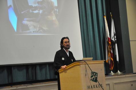 Professor Stephen Murphy-Shigematsu talks about authenticity during the second of two assemblies held today afternoon. Shigematsu covered a variety of topics during his speech, including mindfulness, individuality, and finding one's path in life.