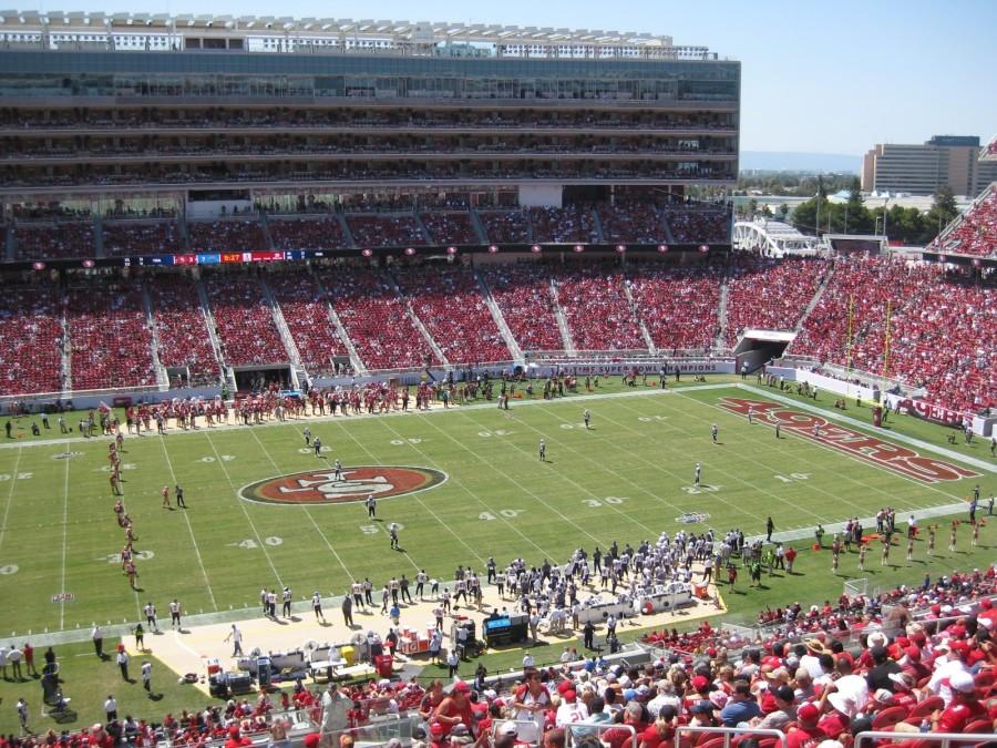 The 49ers line up for the start of a preseason game. The team had a 8-8 record. 
