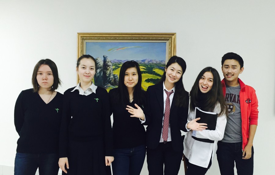 The student editors of the Nazarbayev Intellectual School of Assana (NISA)s magazine iBusy pose for a group photo. The Kazakh students report that they feel they have a relatively clear atmosphere for free expression as a journalism program.
