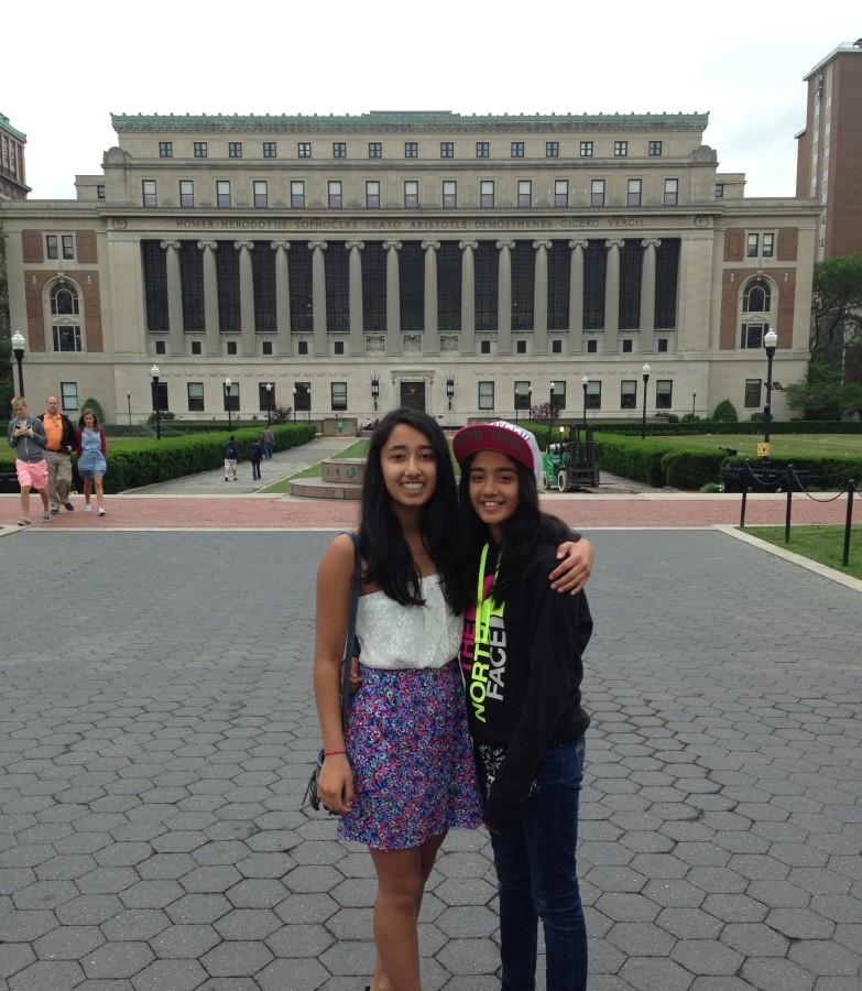  Ria and her younger sister pose for a picture while visiting Columbia University during a family vacation. Ria is three years older than her twelve-year old sister.