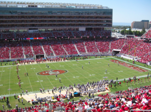 The 49ers line up for the start of a preseason game. The team had a 8-8 record. 