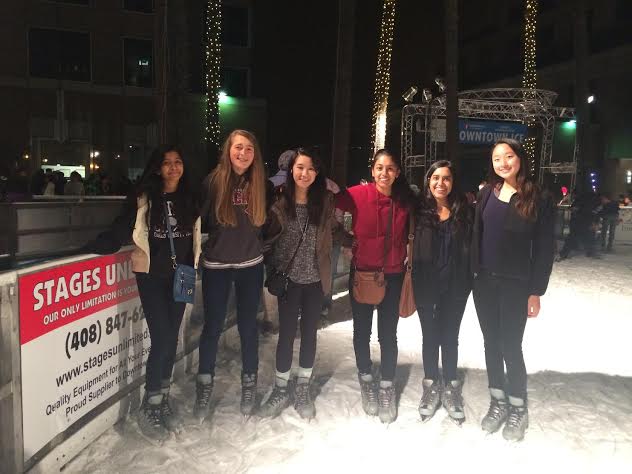 Sophomores Trisha Dwivedi, Alayna Richmond, Haley Tran, Anuva Mittal, Anika Jain and May Gao pose for a picture at Christmas in The Park in San Jose during winter break.