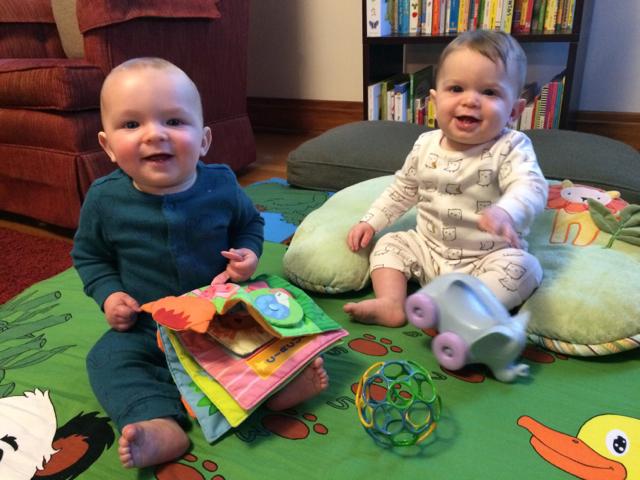 Physics teacher Lisa Radice gave birth to twins Aaron (left) and Theo (right) on April 26, 2014. She resumed classes at the beginning of semester two. 