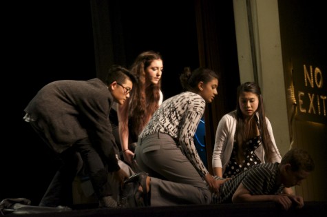 The cast of "Exit" performs. Zoe Woehermann (12) directed the play.