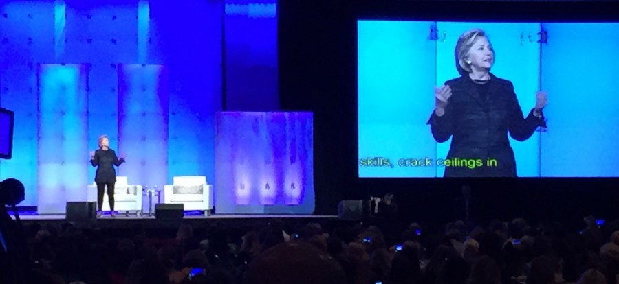 Former Secretary of State Hillary Rodham Clinton addresses an audience of over 5,000 at the Lead On Watermark Silicon Valley Conference for Women. Twenty students attended the event Tuesday.