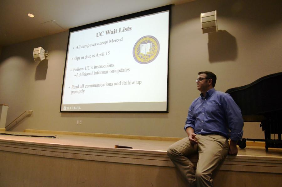College counselor Andrew Quinn discusses UC wait lists. Guidelines for UCs differed from those of other colleges. 